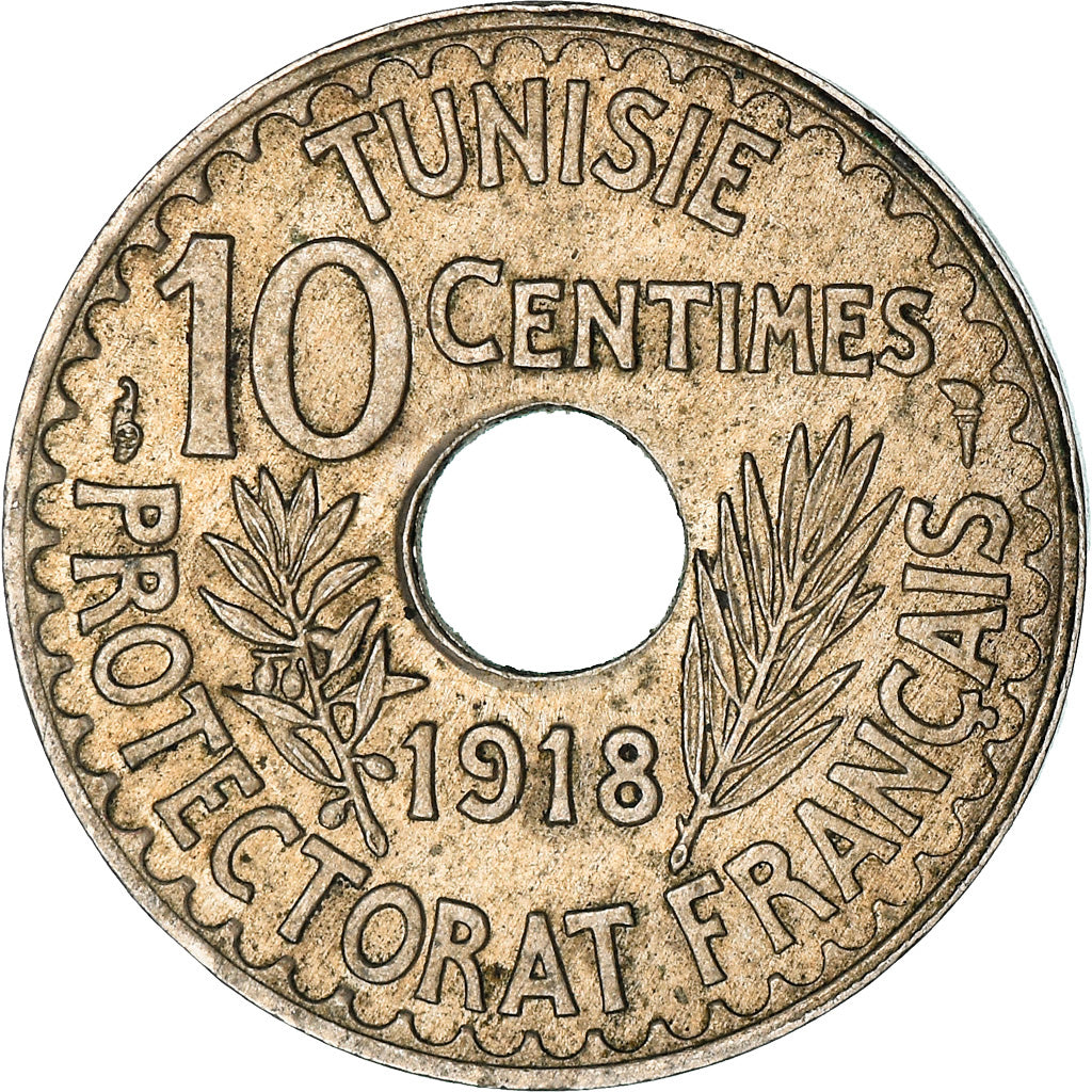 Monnaie, Tunisie, Muhammad al-Nasir Bey, 10 Centimes, 1918, Paris, TTB+