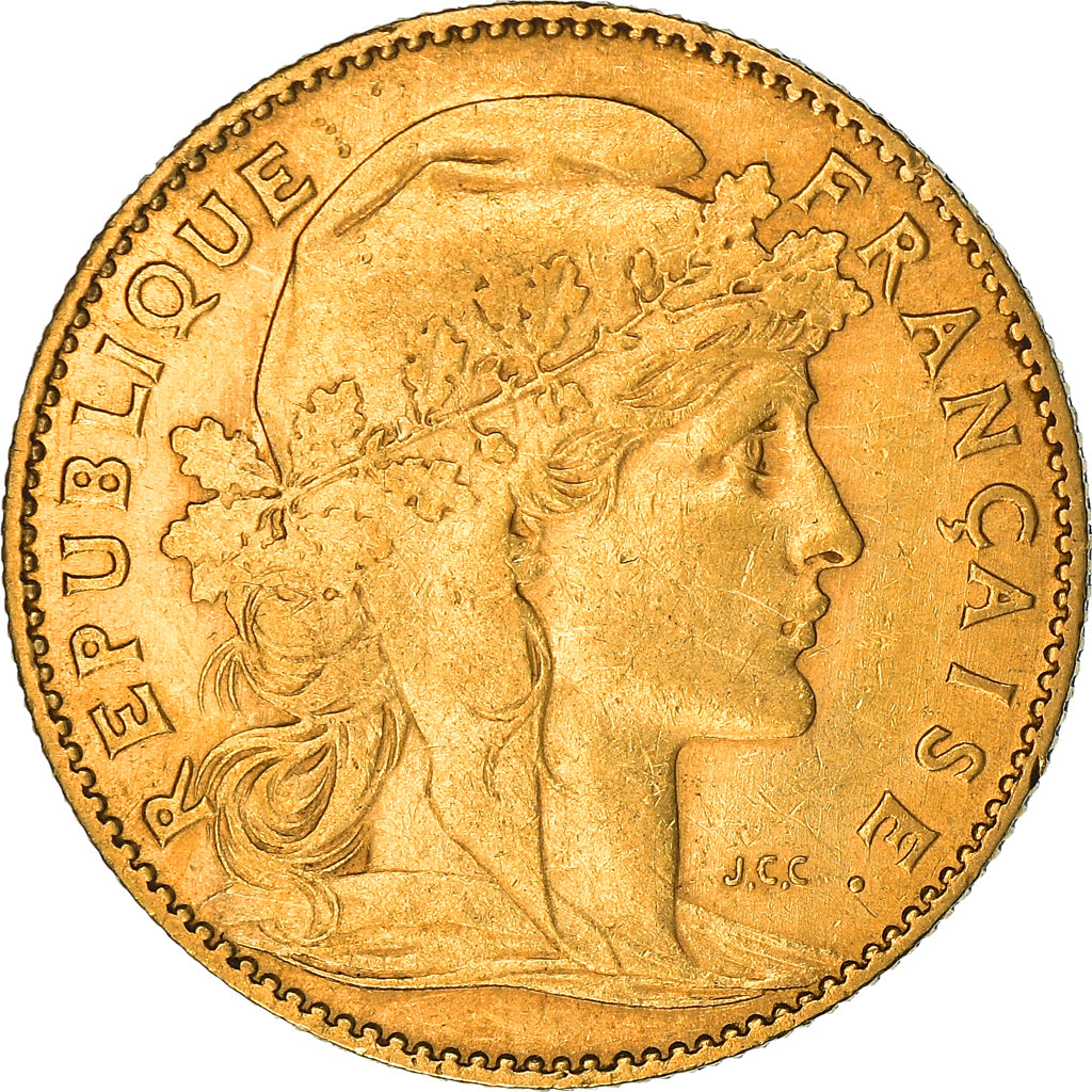 Moeda, França, Marianne, 10 Francs, 1900, Paris, Coq, EF(40-45), Dourado