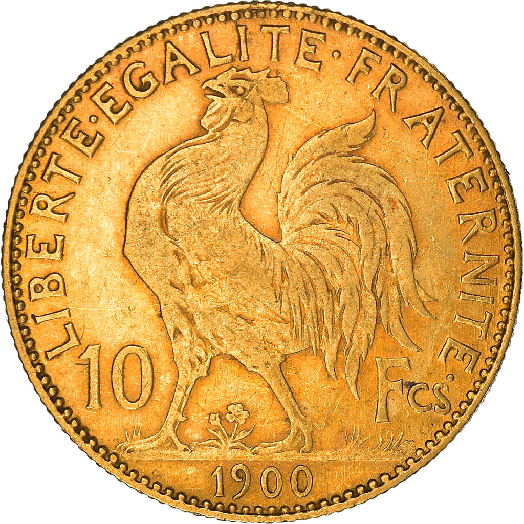 Moeda, França, Marianne, 10 Francs, 1900, Paris, Coq, EF(40-45), Dourado