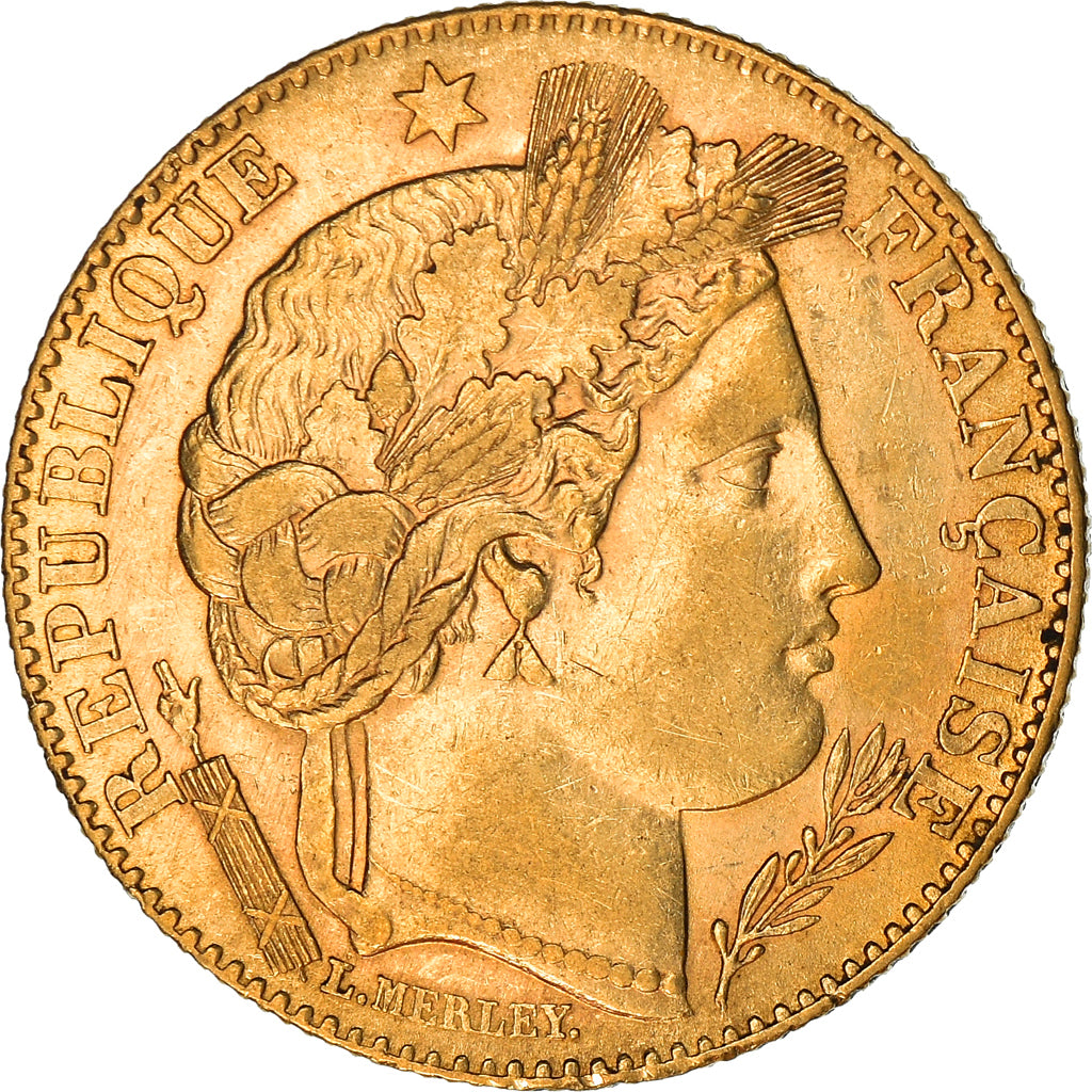 Moneta, Francja, Cérès, 10 Francs, 1896, Paris, AU(50-53), Złoto, KM:830