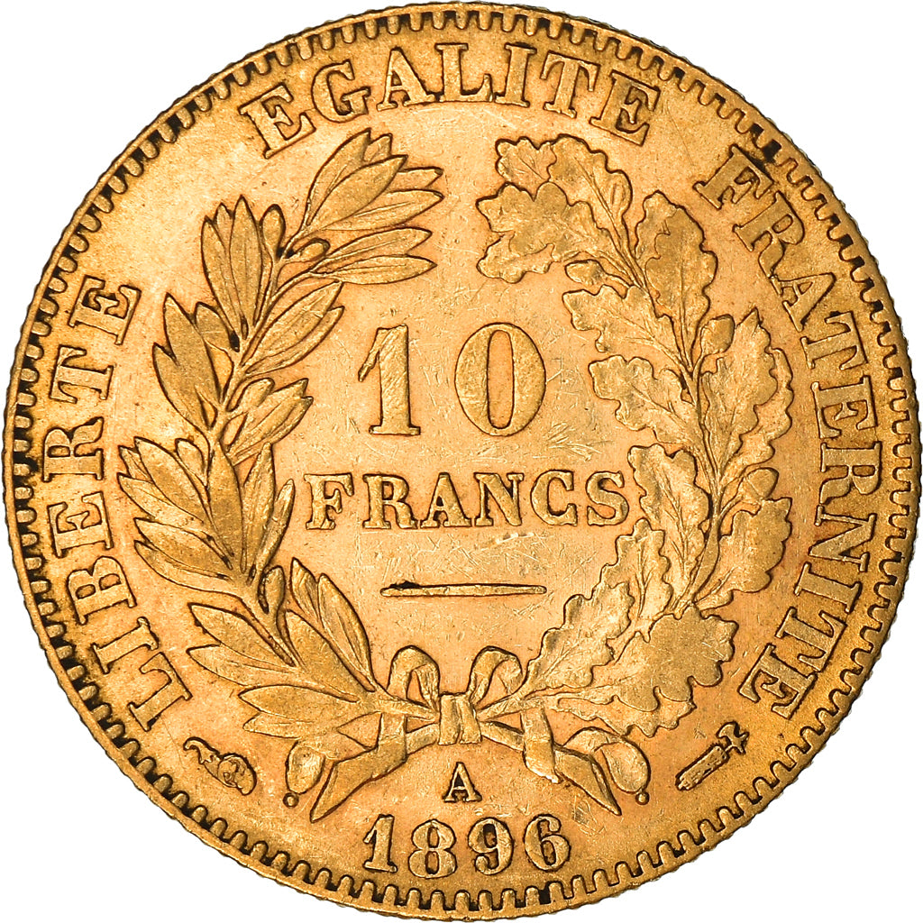 Moneta, Francja, Cérès, 10 Francs, 1896, Paris, AU(50-53), Złoto, KM:830