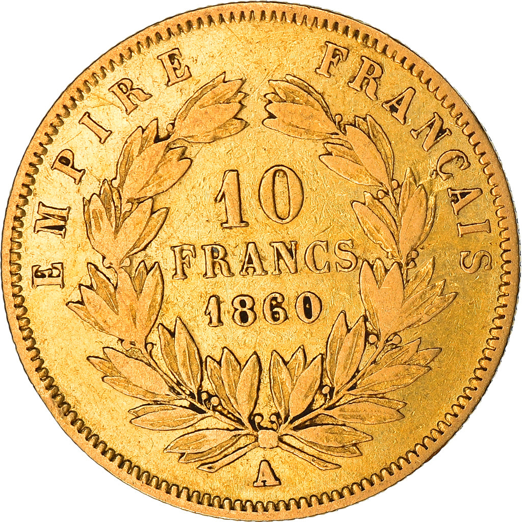 Moneta, Francja, Napoleon III, 10 Francs, 1860, Paris, VF(20-25), Złoto