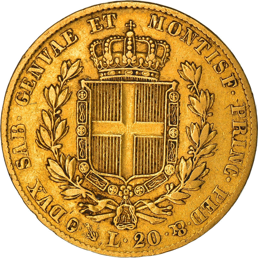 Moneda, Estados italianos, SARDINIA, Carlo Alberto, 20 Lire, 1832, Genoa, MBC