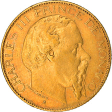 Coin, Monaco, Charles III, 20 Francs, Vingt, 1879, Paris, VF(30-35), Gold