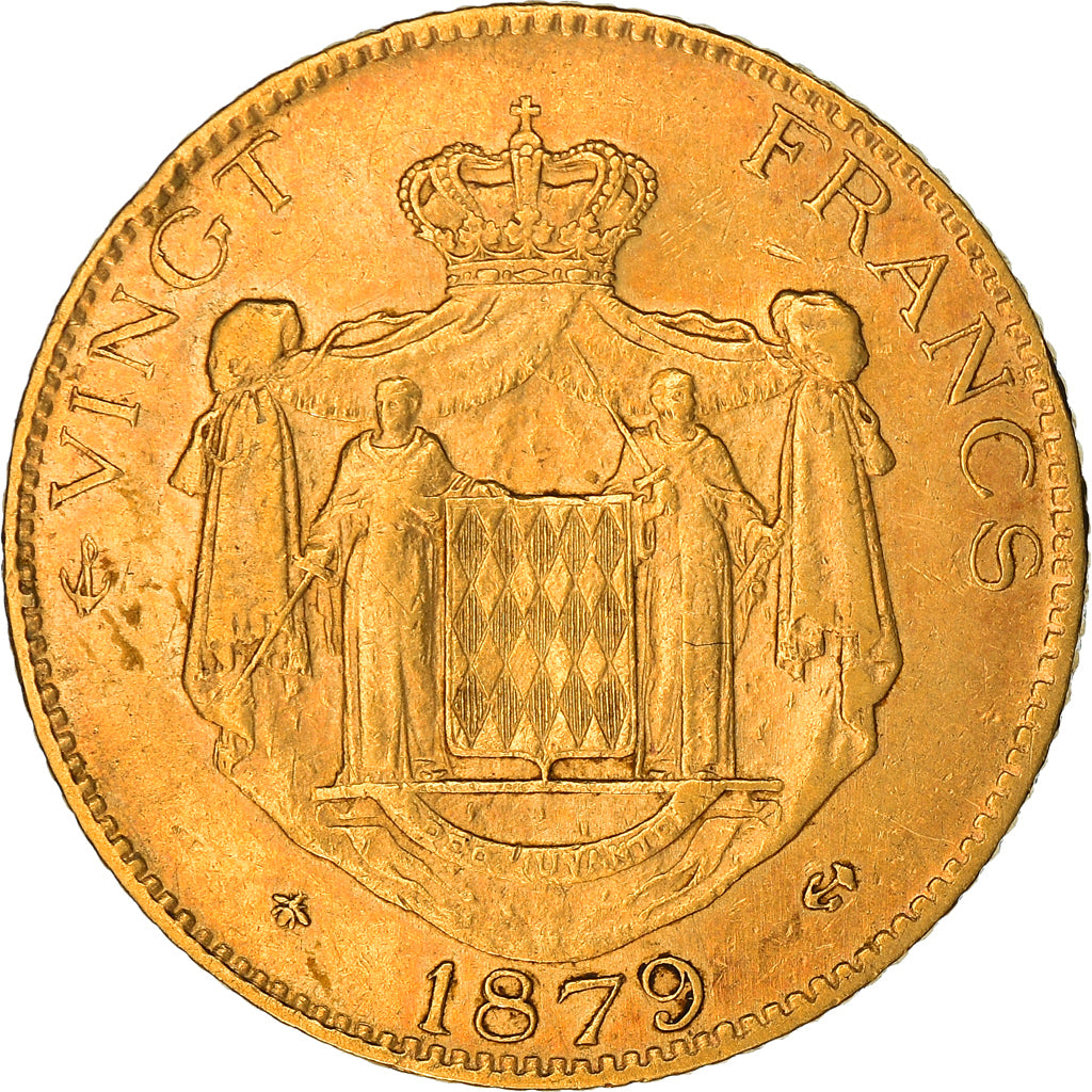 Coin, Monaco, Charles III, 20 Francs, Vingt, 1879, Paris, VF(30-35), Gold