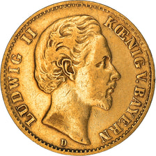 Coin, German States, BAVARIA, Ludwig II, 10 Mark, 1876, Munich, VF(30-35), Gold