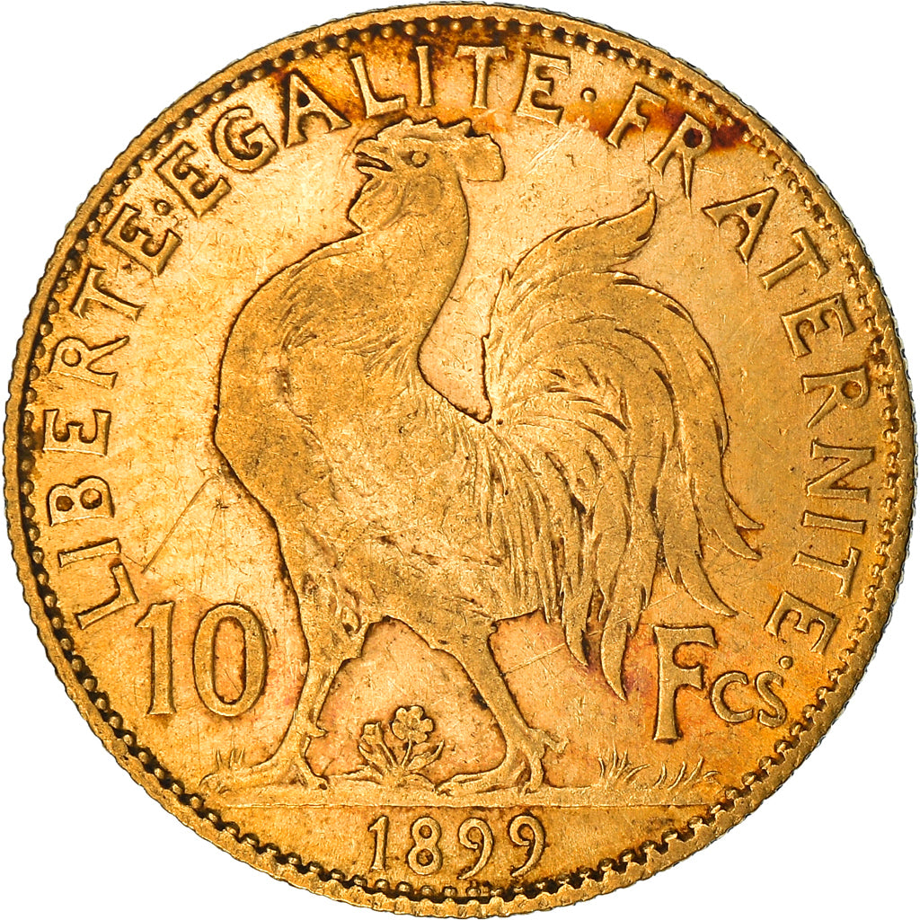 Munten, Frankrijk, Marianne, 10 Francs, 1899, Paris, Coq, ZF, Goud, KM:846