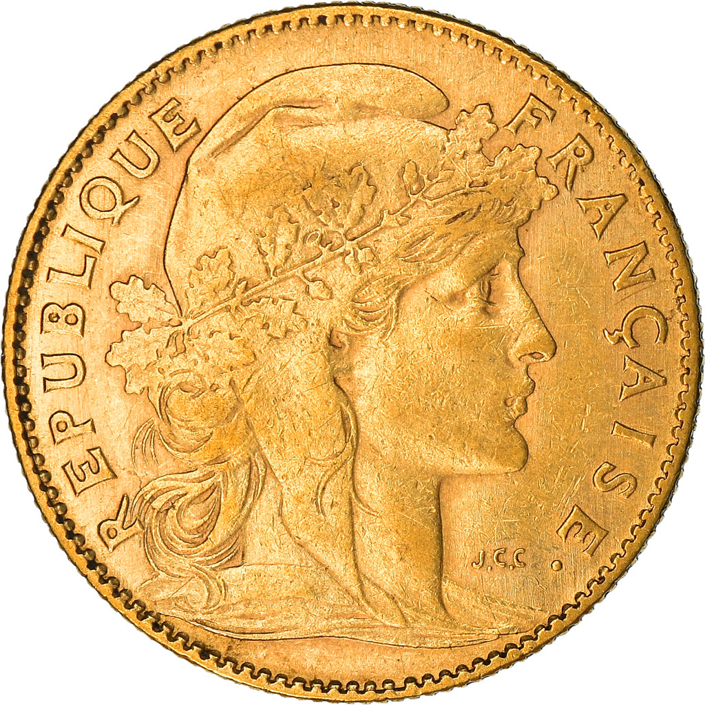 Moneta, Francia, Marianne, 10 Francs, 1906, Paris, Coq, BB, Oro, KM:846