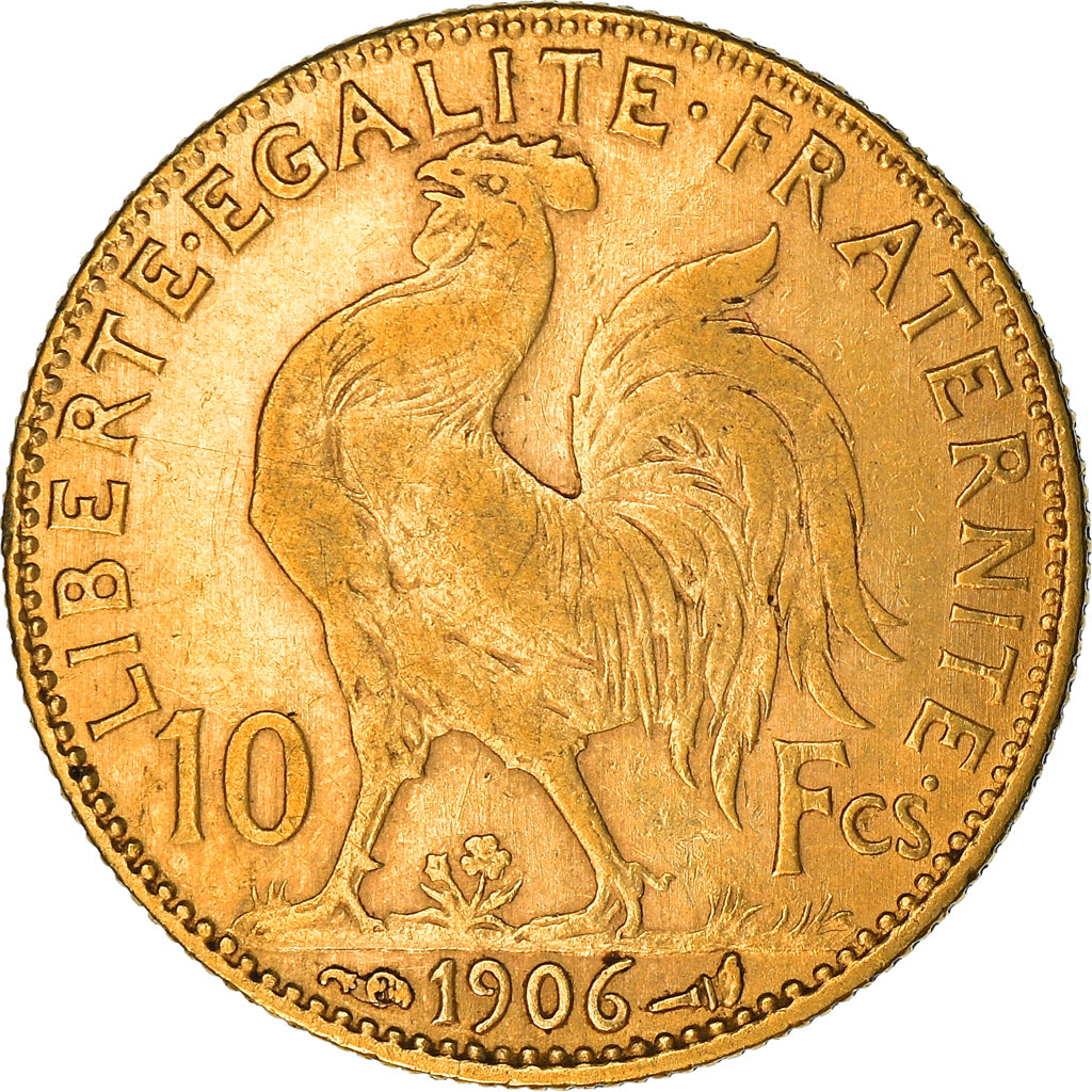 Moneta, Francia, Marianne, 10 Francs, 1906, Paris, Coq, BB, Oro, KM:846