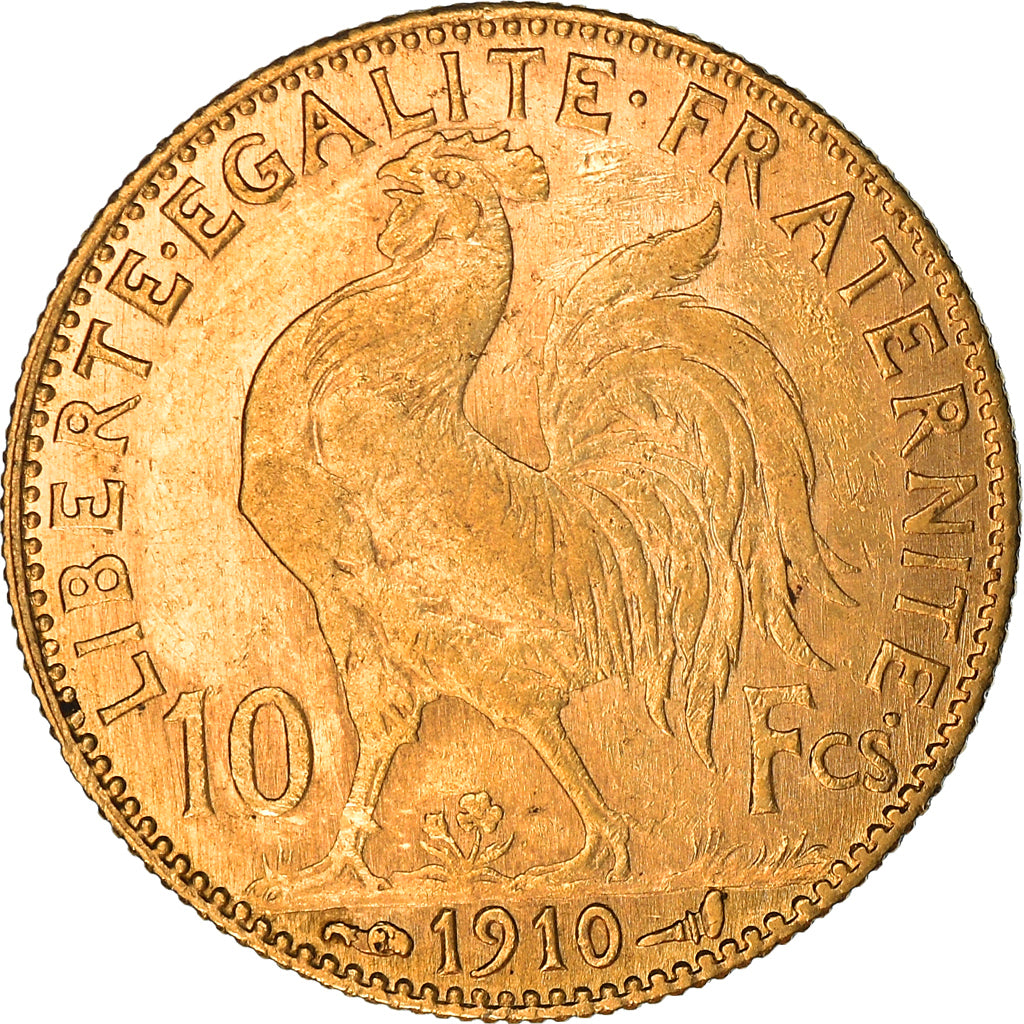 Moneta, Francia, Marianne, 10 Francs, 1910, Paris, Coq, BB, Oro, KM:846