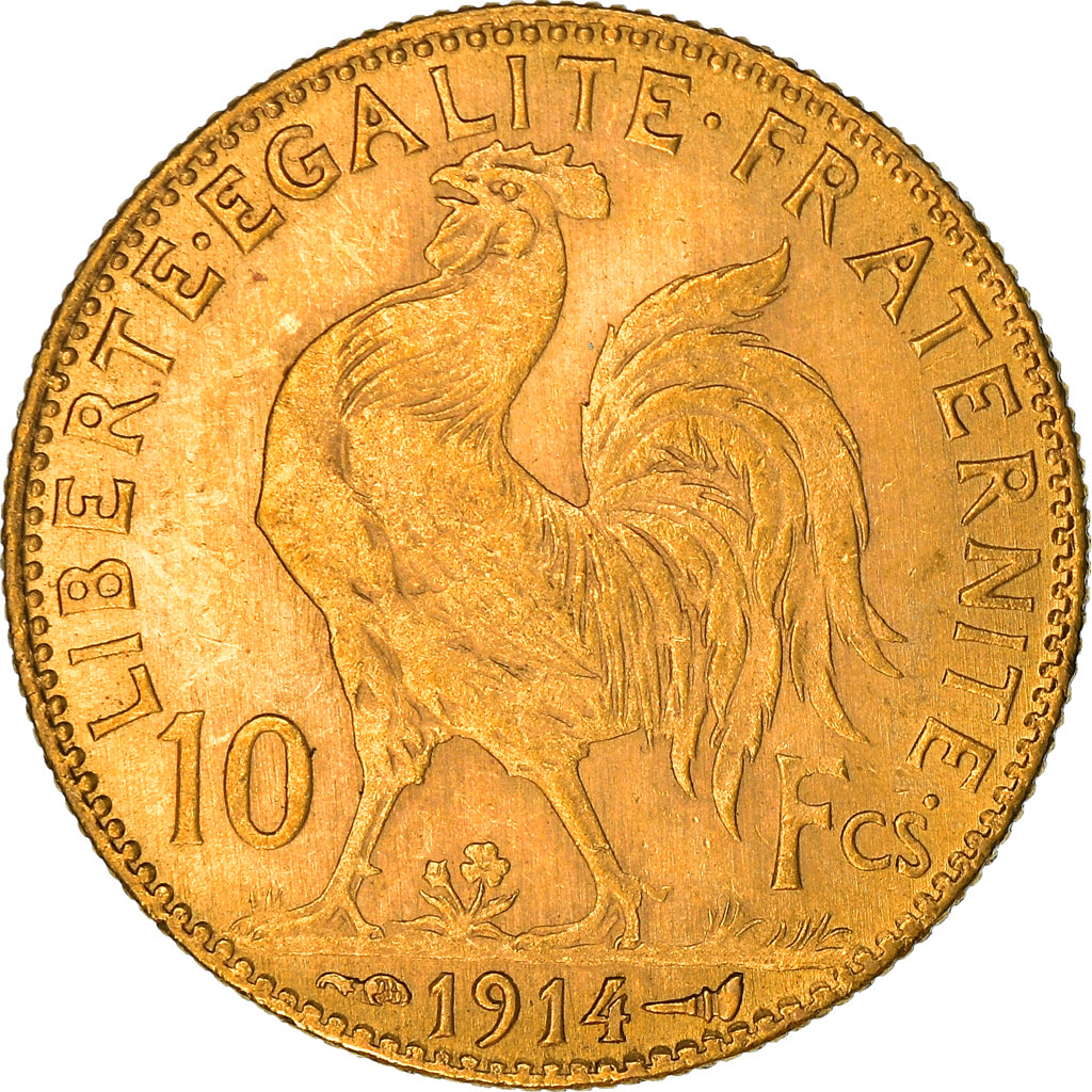 Munten, Frankrijk, Marianne, 10 Francs, 1914, Paris, Coq, PR, Goud, KM:846