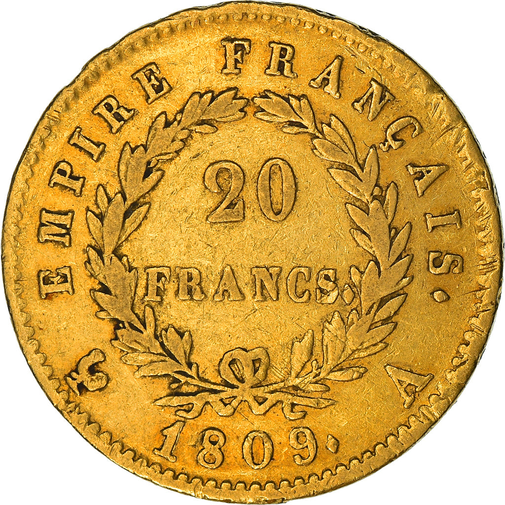 Moneda, Francia, Napoléon I, 20 Francs, 1809, Paris, BC+, Oro, KM:695.1