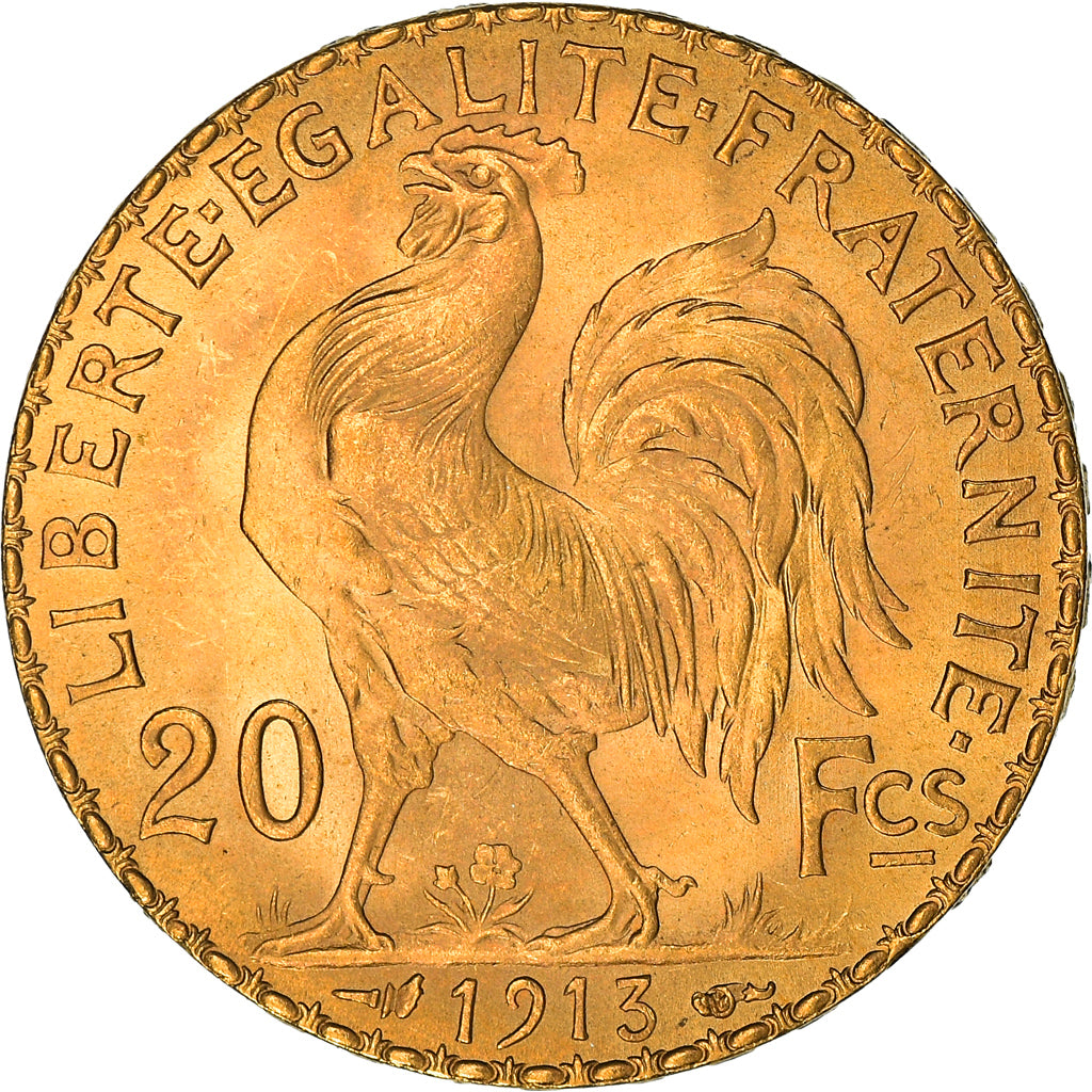 Coin, France, Marianne, 20 Francs, 1913, Paris, Coq, AU(55-58), Gold, KM:857
