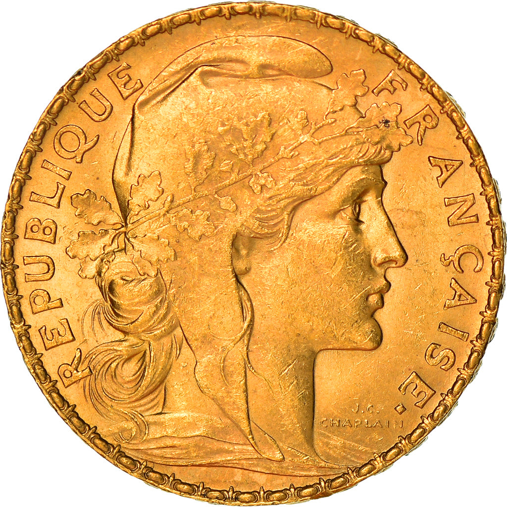 Moneta, Francja, Marianne, 20 Francs, 1907, Paris, Coq, AU(50-53), Złoto