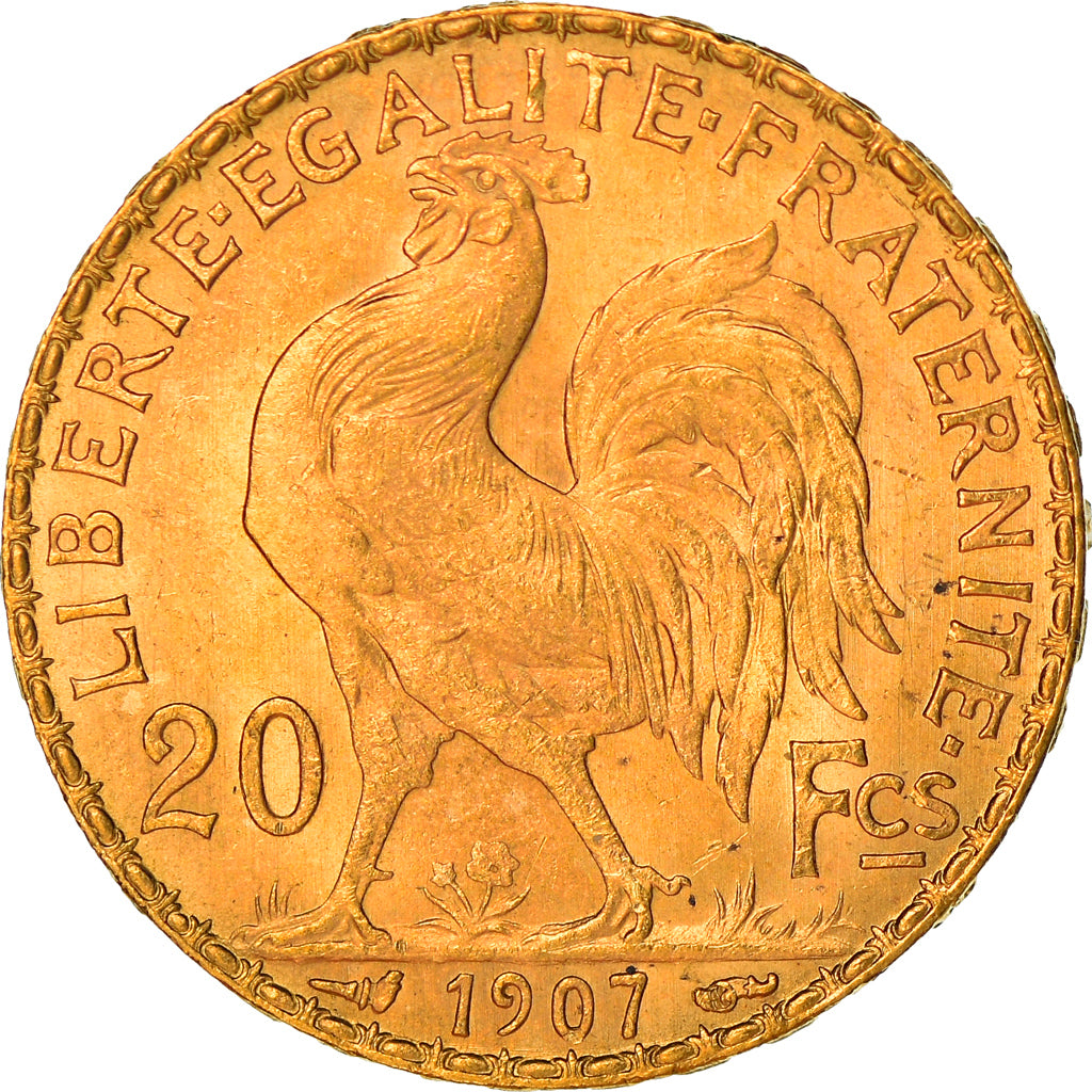 Moneta, Francja, Marianne, 20 Francs, 1907, Paris, Coq, AU(50-53), Złoto