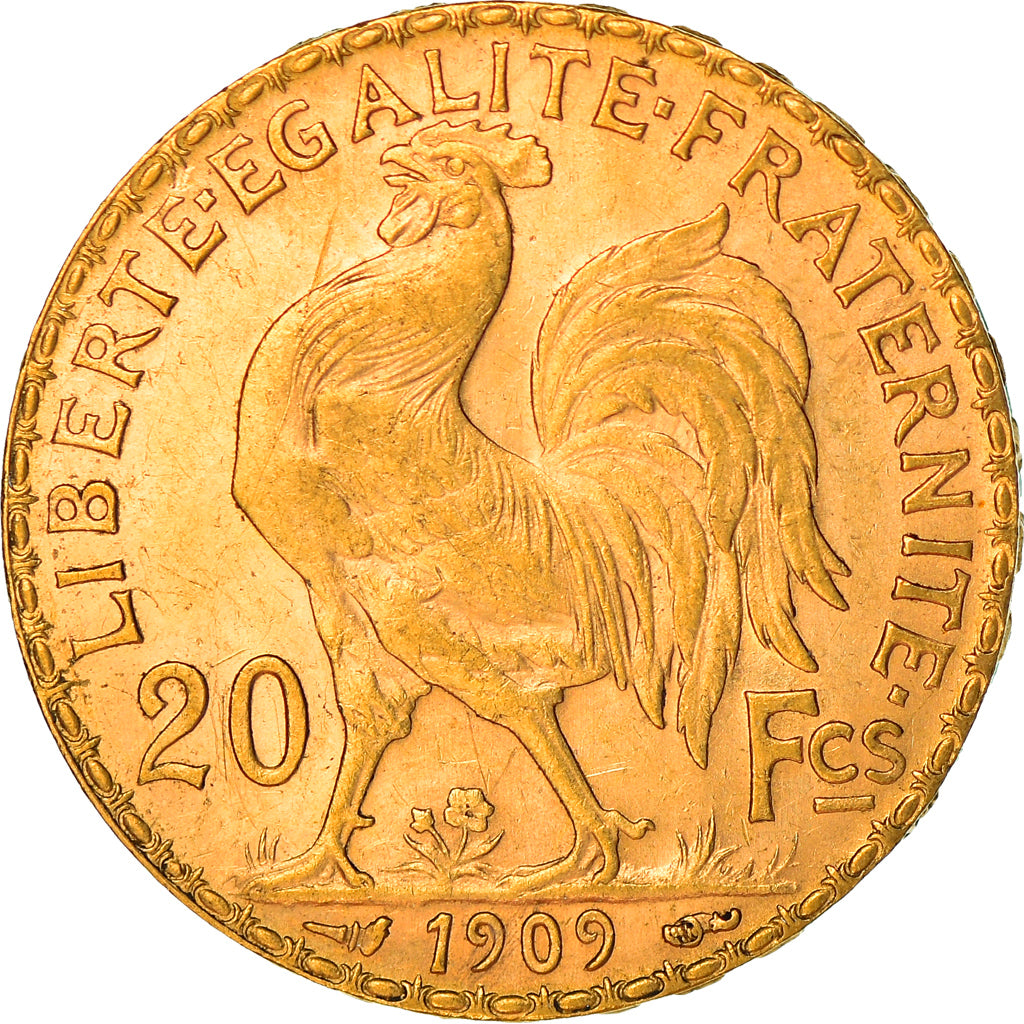 Coin, France, Marianne, 20 Francs, 1909, Coq, MS(60-62), Gold, KM:857