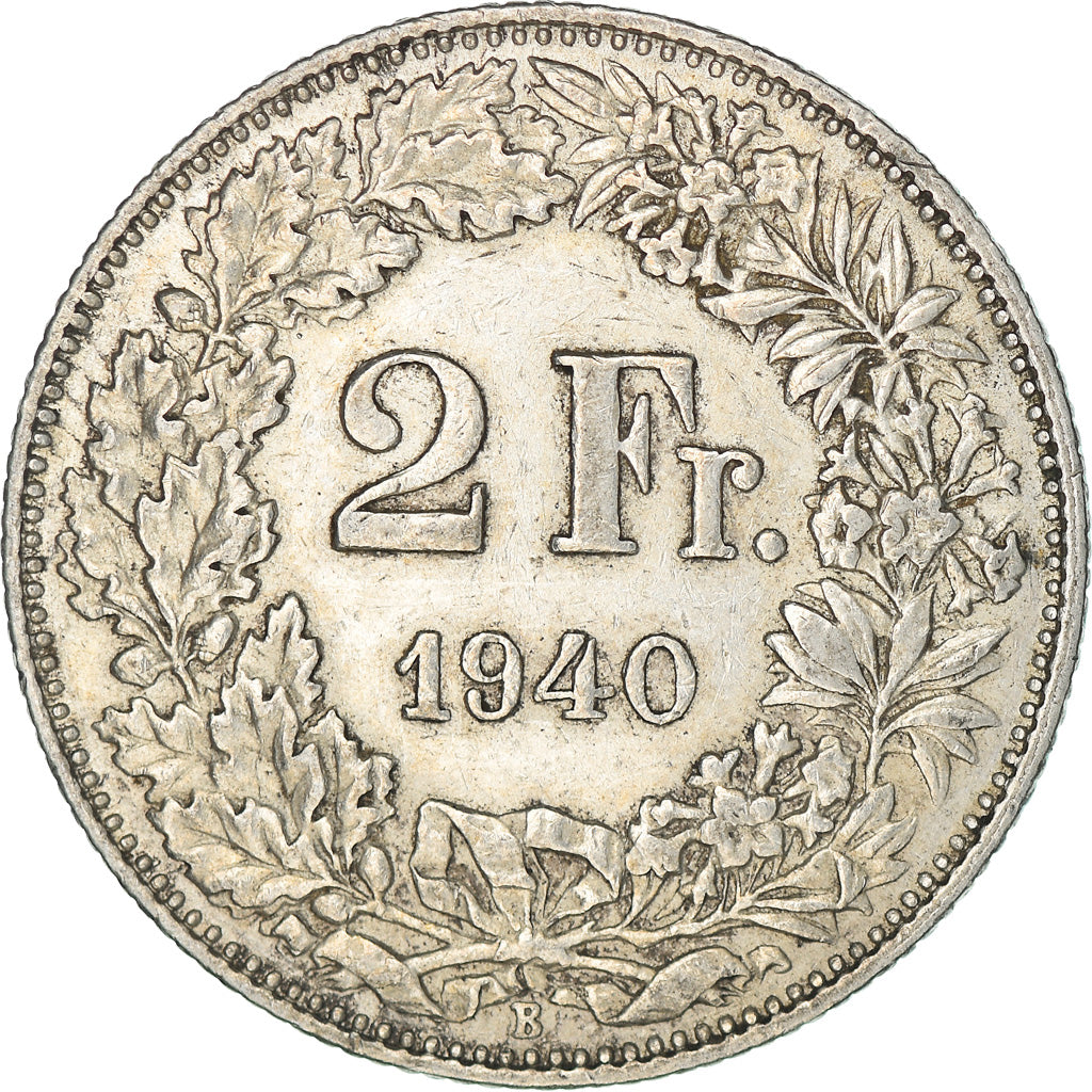 Coin, Switzerland, 2 Francs, 1940, Bern, AU(50-53), Silver, KM:21