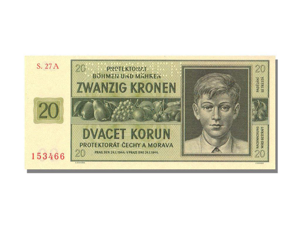 Bohemia and Moravia, 20 Korun, 1944, 1944-01-24, UNC(65-70)