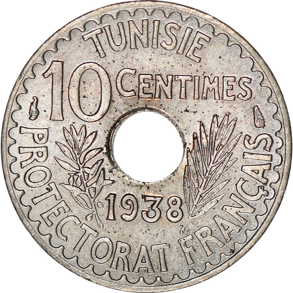 Coin, Tunisia, Ahmad Pasha Bey, 10 Centimes, 1938, Paris, EF(40-45)