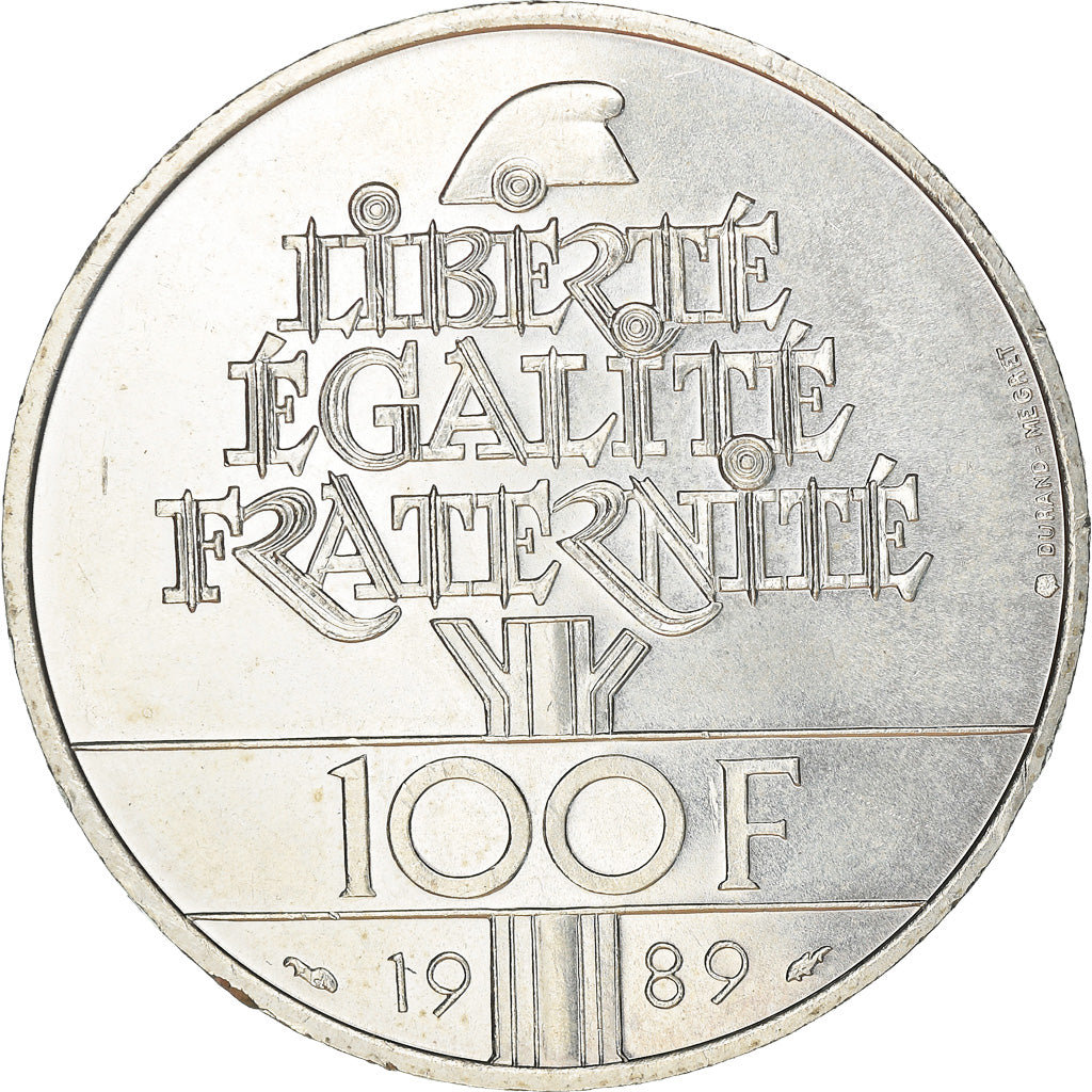 Moneda, Francia, Droits de l'Homme, 100 Francs, 1989, Génie, SC, Plata, KM:970