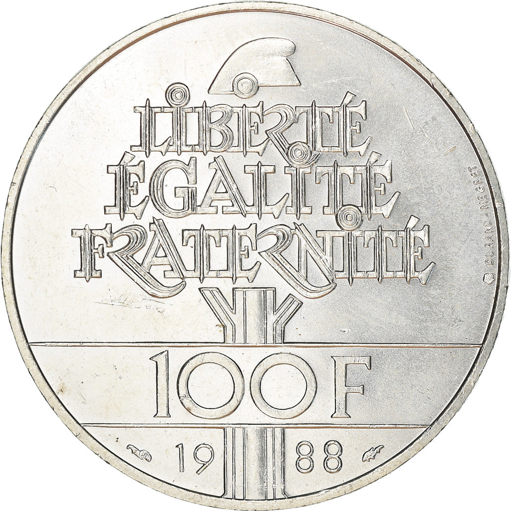 Coin, France, 100 Francs, 1988, Paris, MS(60-62), Silver, KM:966a, Gadoury:903