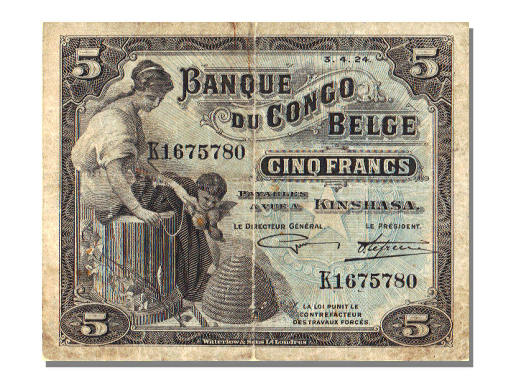 Belgian Congo, 5 Francs, 1924, F(12-15)