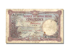 Belgian Congo, 5 Francs, 1924, KM #8b, 1924-12-03, VF(20-25)