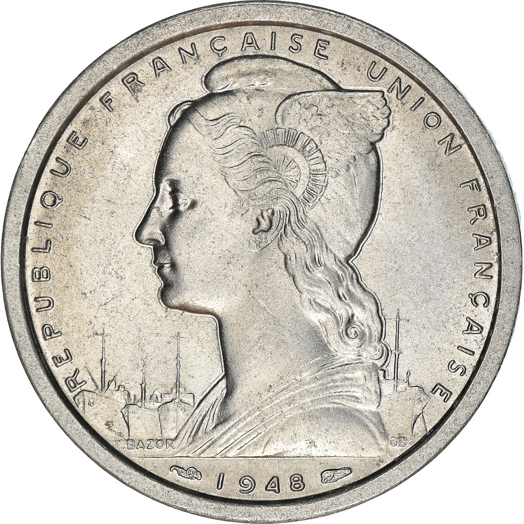 Coin, Cameroon, 2 Francs, 1948, Paris, AU(55-58), Aluminum, KM:9