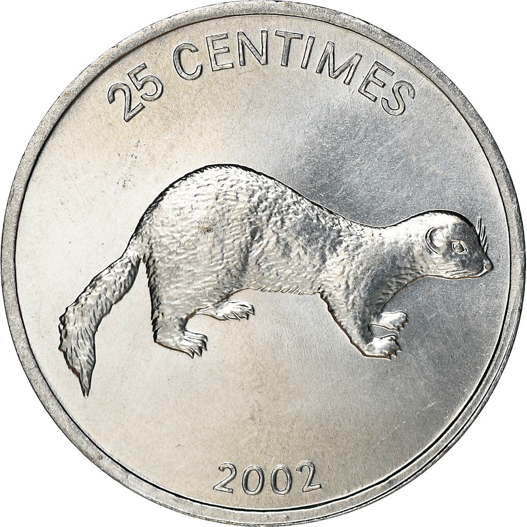 Münze, CONGO, DEMOCRATIC REPUBLIC, 25 Centimes, 2002, UNZ+, Aluminium, KM:76