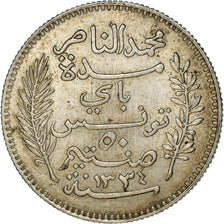 Coin, Tunisia, Muhammad al-Nasir Bey, 50 Centimes, 1915, Paris, AU(50-53)