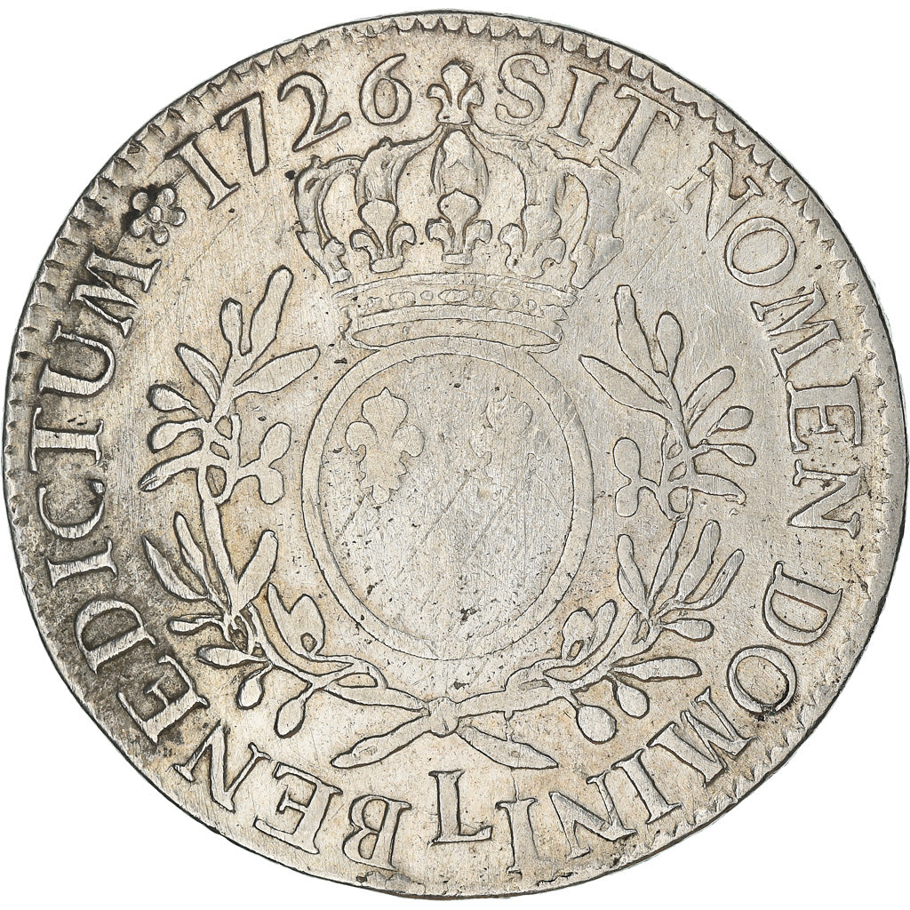 Moeda, França, Louis XV, Ecu aux branches d'olivier, 1726, Bayonne, VF(20-25)