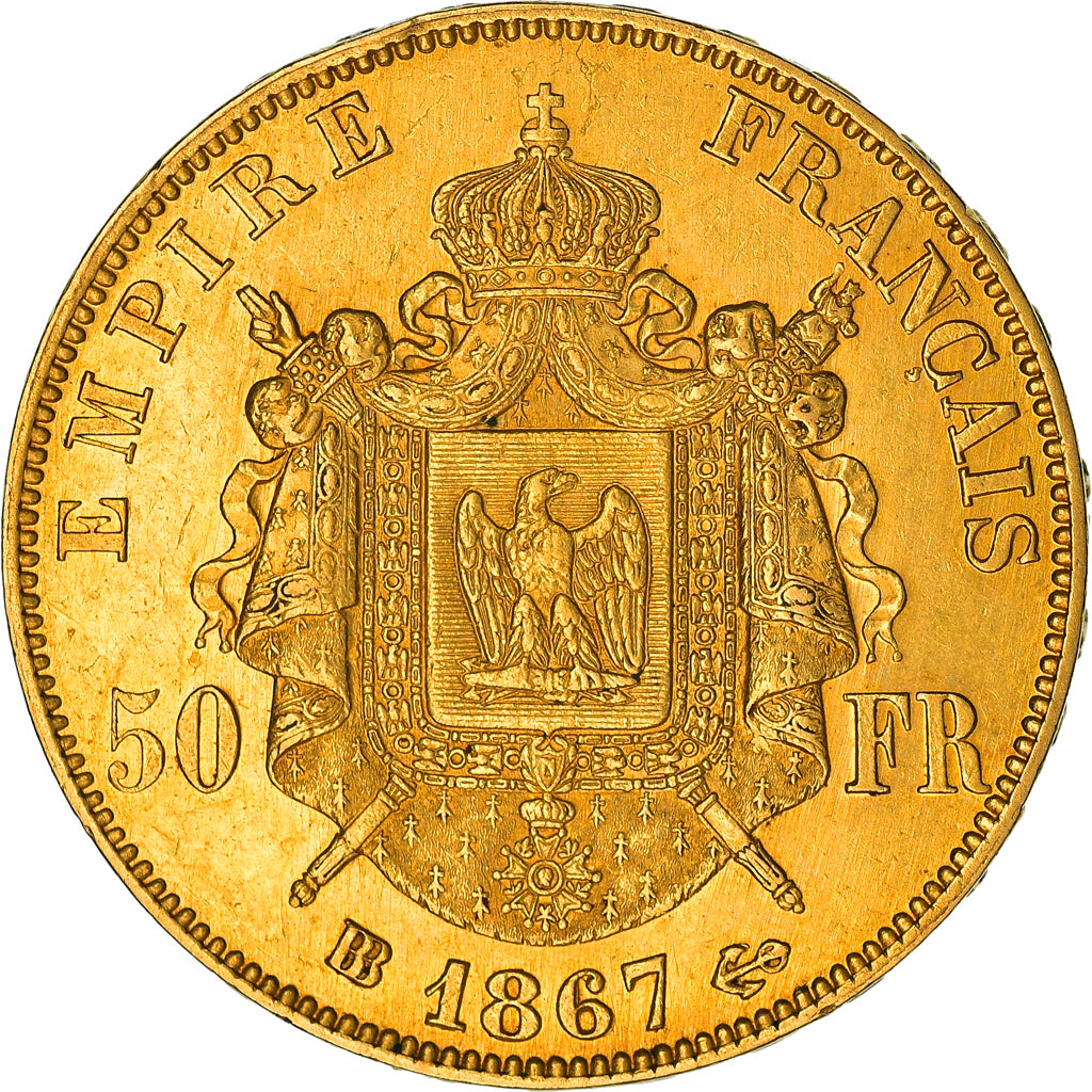 Moneta, Francja, Napoleon III, Napoléon III, 50 Francs, 1867, Strasbourg
