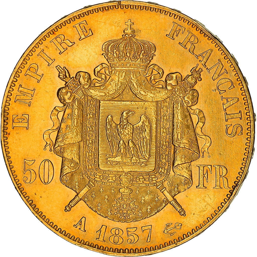 Moneda, Francia, Napoleon III, Napoléon III, 50 Francs, 1857, Paris, MBC, Oro