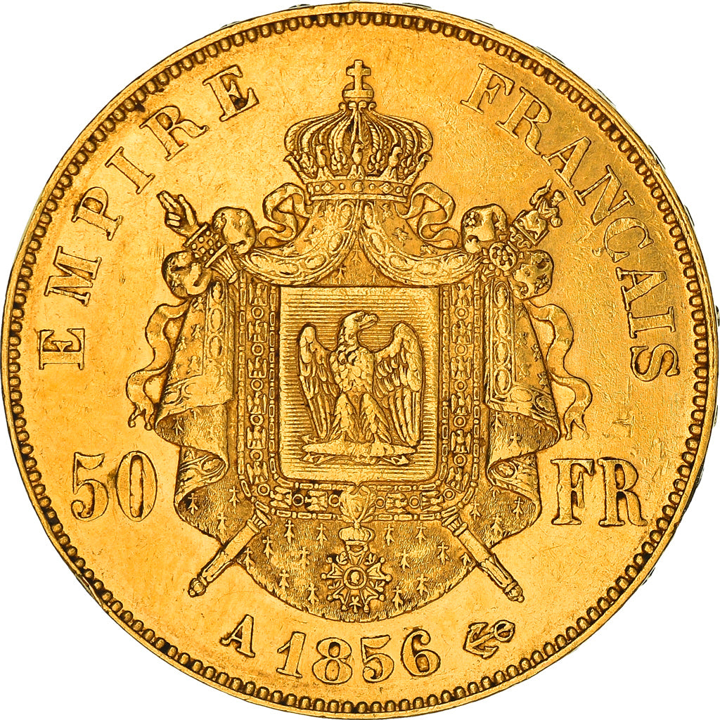 Coin, France, Napoleon III, 50 Francs, 1856, Paris, AU(50-53), Gold, KM:785.1