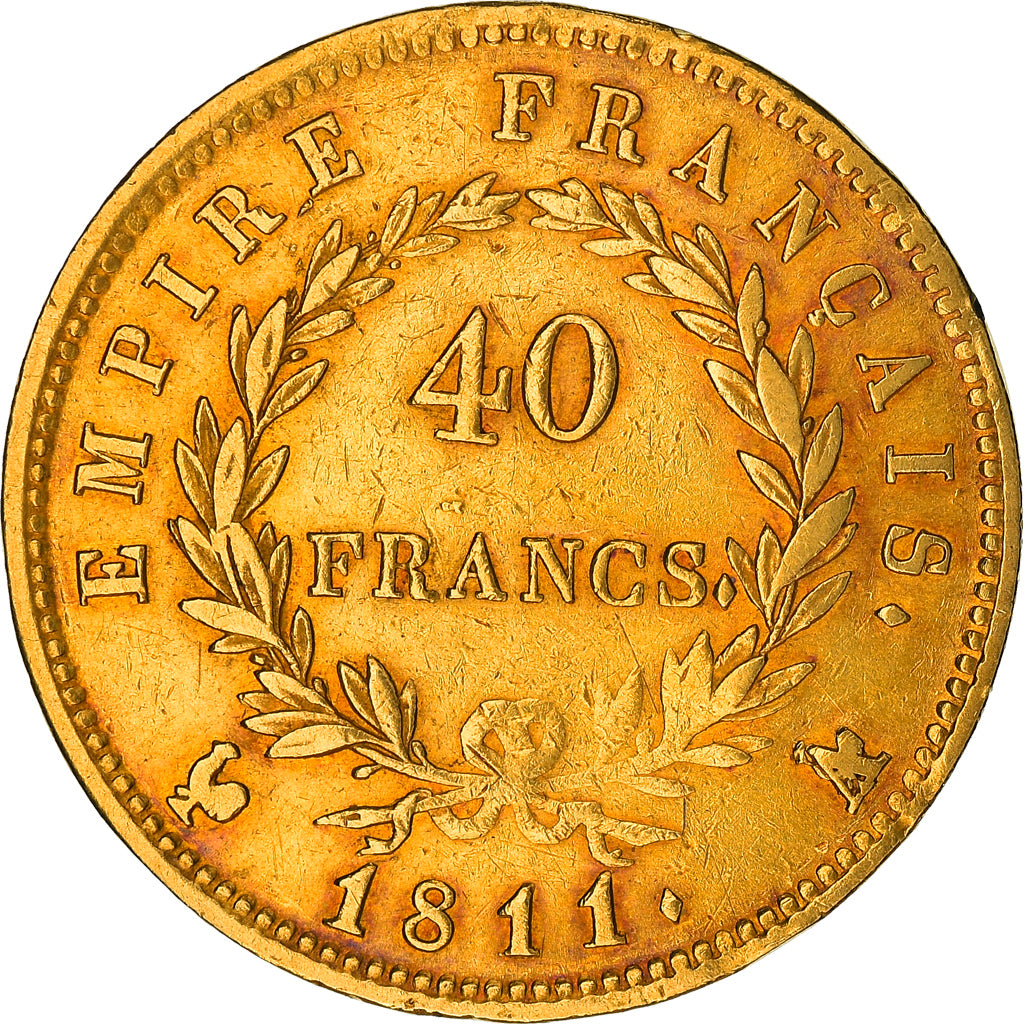 Coin, France, Napoléon I, 40 Francs, 1811, Paris, A/Coq, VF(30-35), Gold