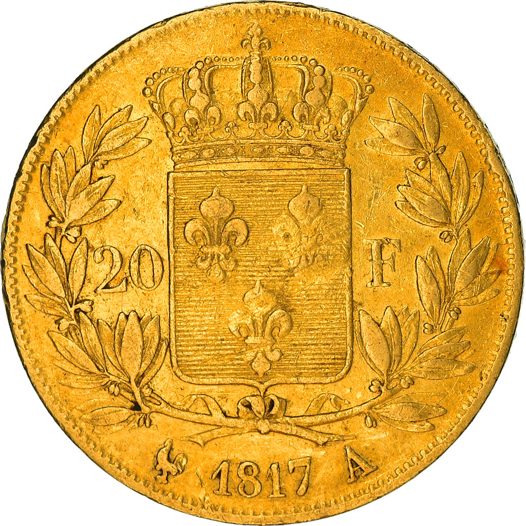 Moeda, França, Louis XVIII, 20 Francs, 1817, Paris, EF(40-45), Dourado