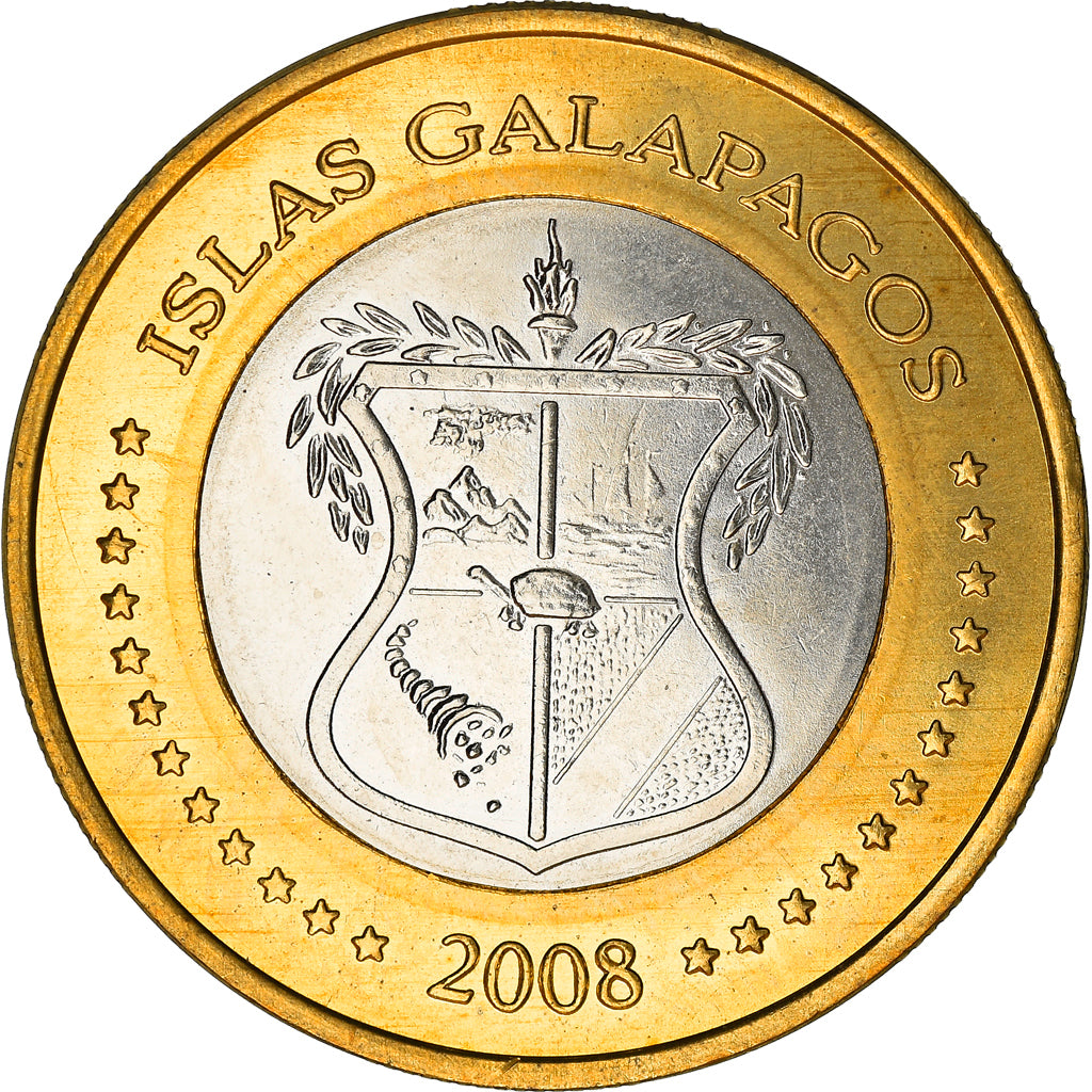 Coin, GALAPAGOS ISLANDS, 5 Dolares, 2008, MS(65-70), Bi-Metallic, KM:8