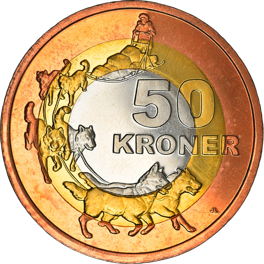 Coin, Greenland, KALAALLIT NUNAAT, 50 Kroner, 2010, MS(65-70), Tri-Metallic