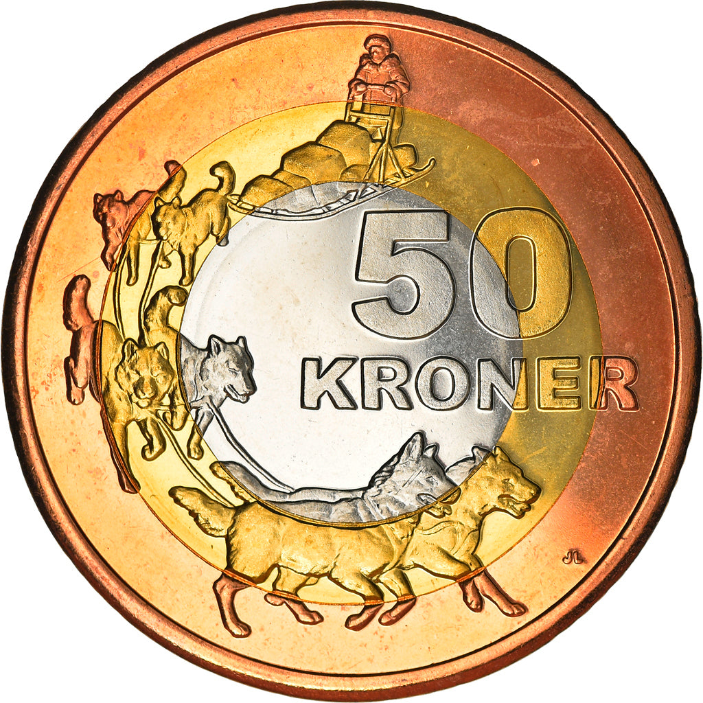 Coin, Greenland, KALAALLIT NUNAAT, 50 Kroner, 2010, MS(65-70), Tri-Metallic
