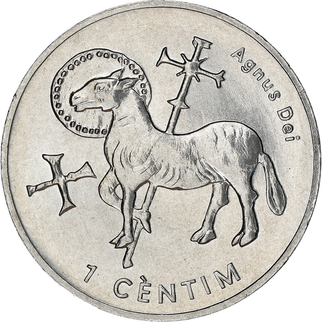 Coin, Andorra, Centim, 2002, Agnus Dei, MS(64), Aluminum, KM:178