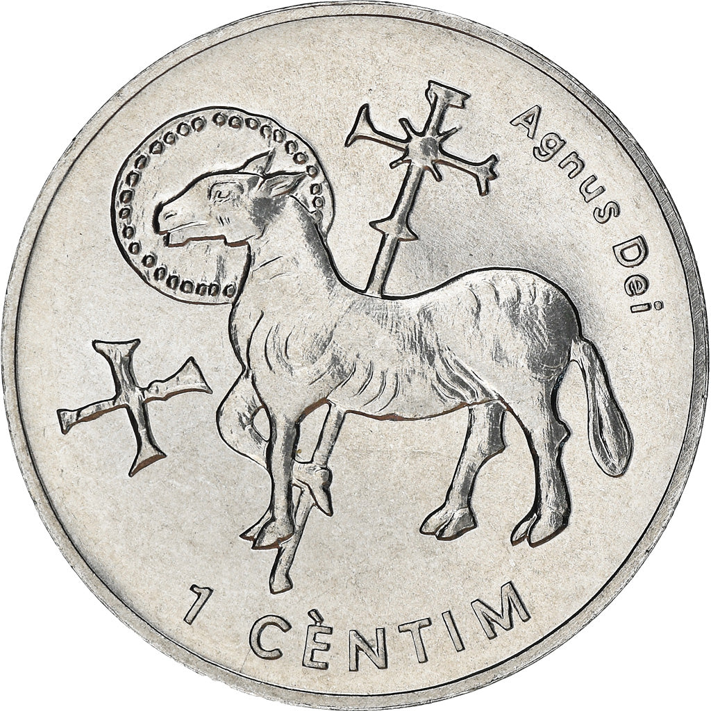 Moeda, Andorra, Centim, 2002, Agnus Dei, MS(63), Alumínio, KM:178