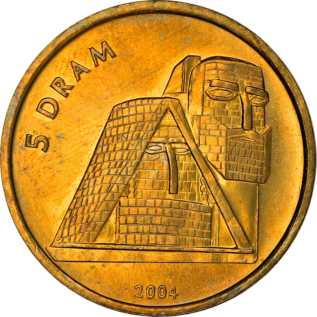 Coin, Nagorno Karabakh, 5 Drams, 2004, MS(65-70), Brass, KM:12