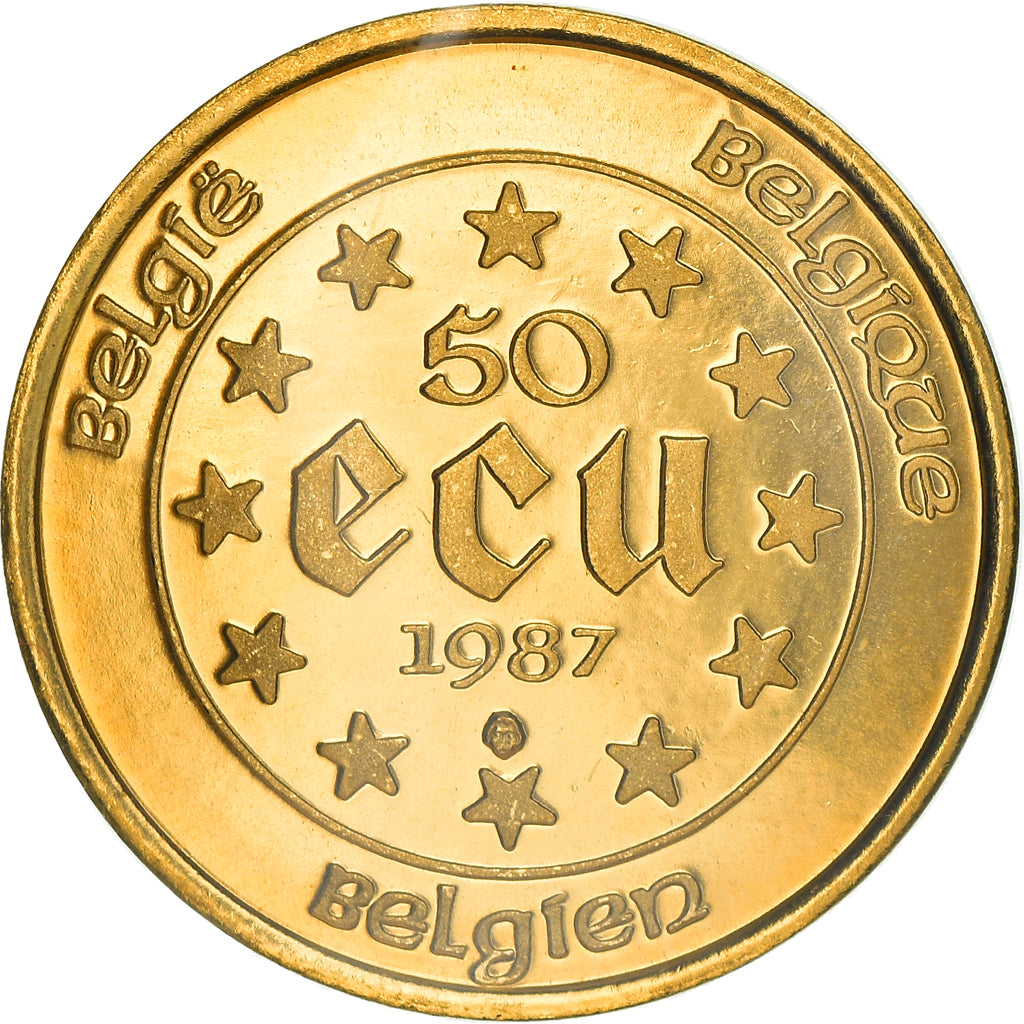 Coin, Belgium, 50 Ecu, 1987, Brussels, MS(65-70), Gold, KM:167