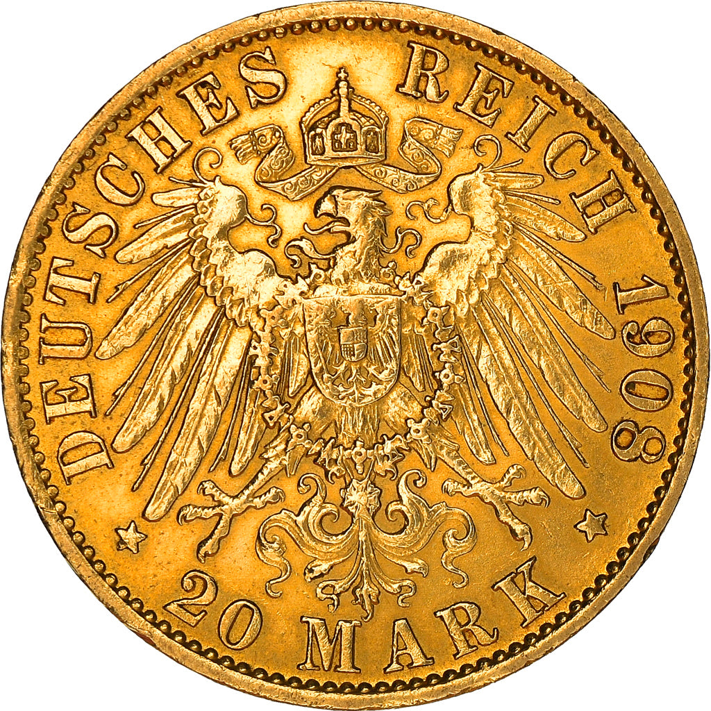 Coin, German States, PRUSSIA, Wilhelm II, 20 Mark, 1908, Berlin, EF(40-45)