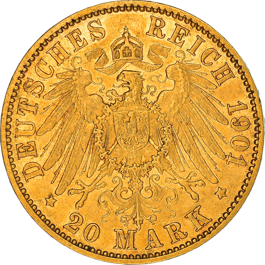 Monnaie, Etats allemands, HESSE-DARMSTADT, Ernst Ludwig, 20 Mark, 1901, Berlin