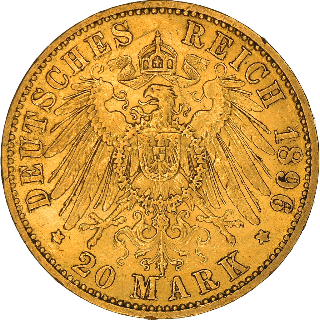 Coin, German States, PRUSSIA, Wilhelm II, 20 Mark, 1896, Berlin, EF(40-45)