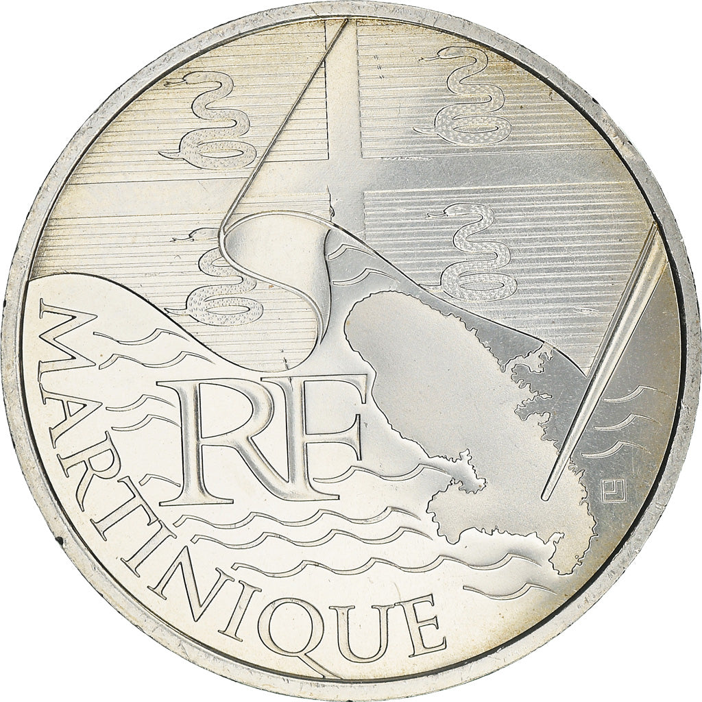 France, 10 Euro, 2010, Paris, Martinique, MS(65-70), Silver, KM:1662