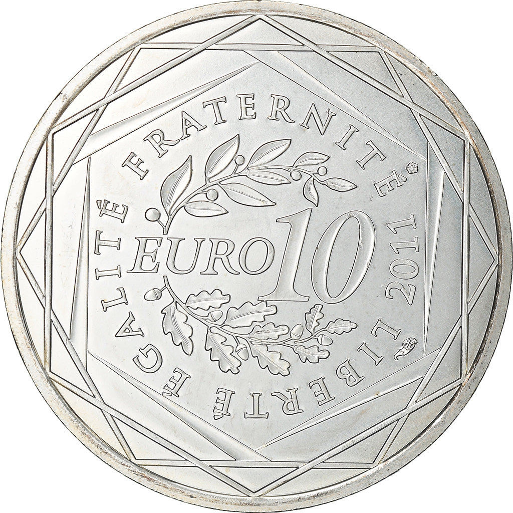 France, 10 Euro, Guadeloupe, 2011, Paris, MS(63), Silver, KM:1737