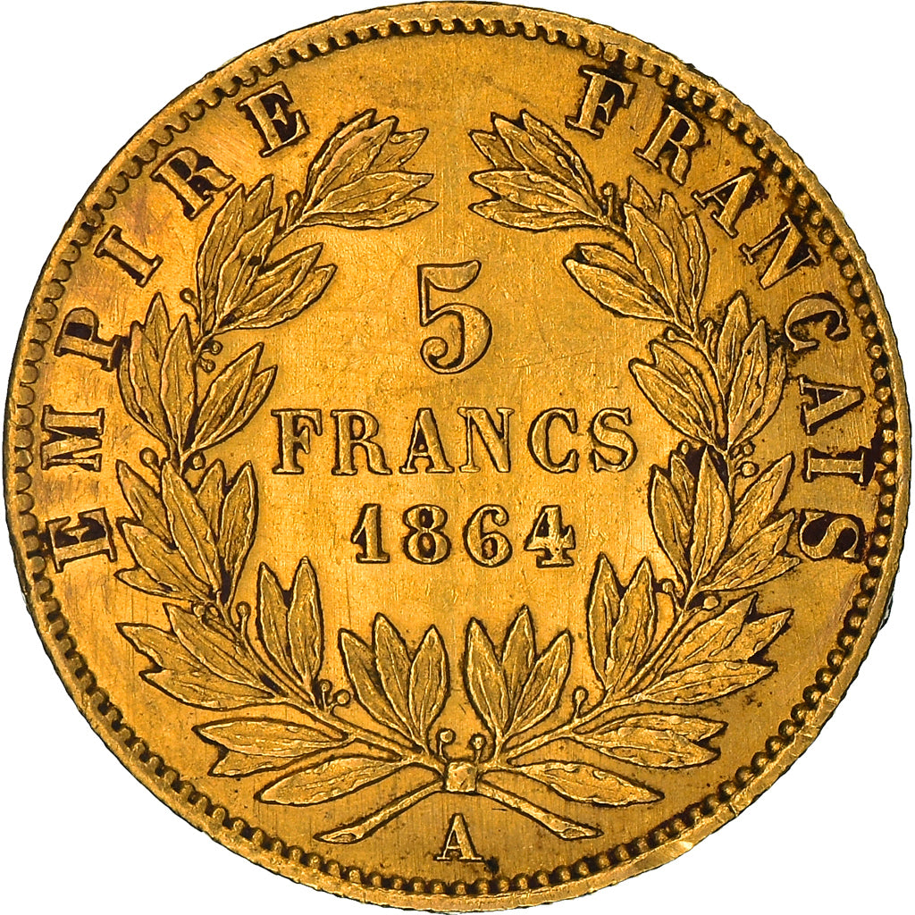 Moneta, Francia, Napoleon III, Napoléon III, 5 Francs, 1864, Paris, BB+, Oro