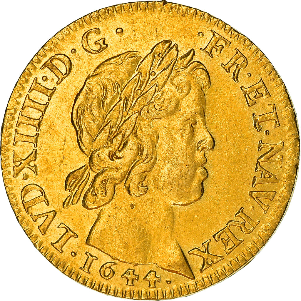 Moeda, França, Louis XIII, Louis d'or, Louis d'Or, 1644, Paris, à la mèche